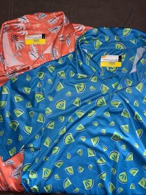 Nicklaus Eco ChoiceGolf Bundle Blue Watermelon & Palm Tree Golf Polo Size Large